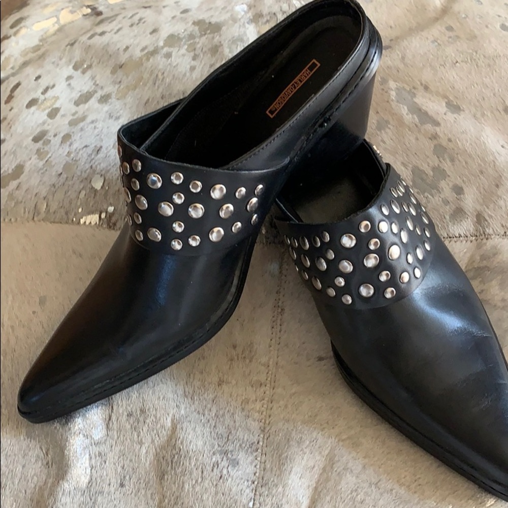 Harley-Davidson black leather studded mules, 8.5